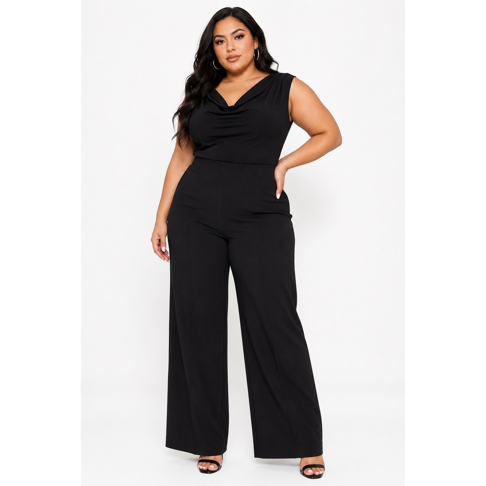 CeCe Womens Black Wide Leg Dress Pants High Waisted Side Zip Size 14